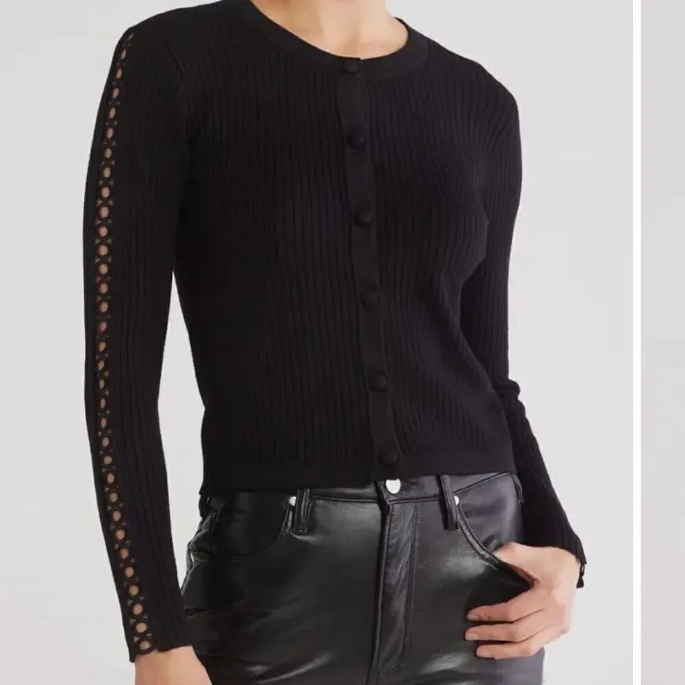 Jason Wu Circle Lace Trim Rib Knit Cardigan S
